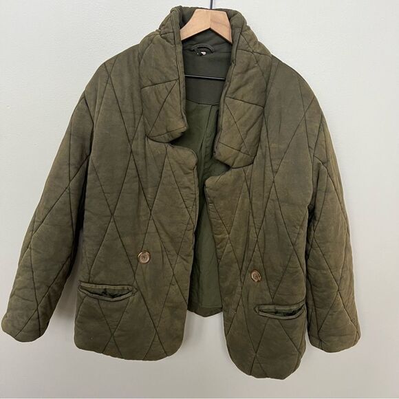 Free People Tawny Pillow Puffer Jacket Coat Washed Green Oversized Size Small - Picture 7 of 11